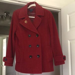 Red Lands’ End Pea Coat, Size 6